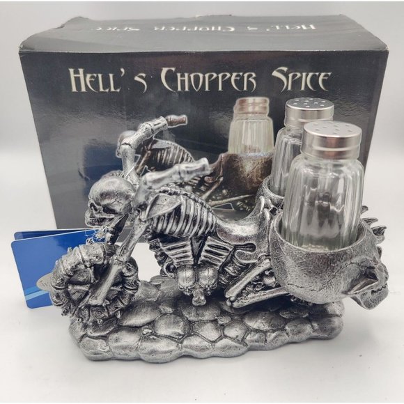 Skeleton Motorcycle Salt & Pepper Shaker Biker Retro Man Cave Gift Hells Chopper